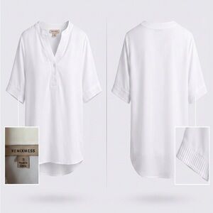 REMIXMESS White Short Sleeve Pleated Blouse (Size S)